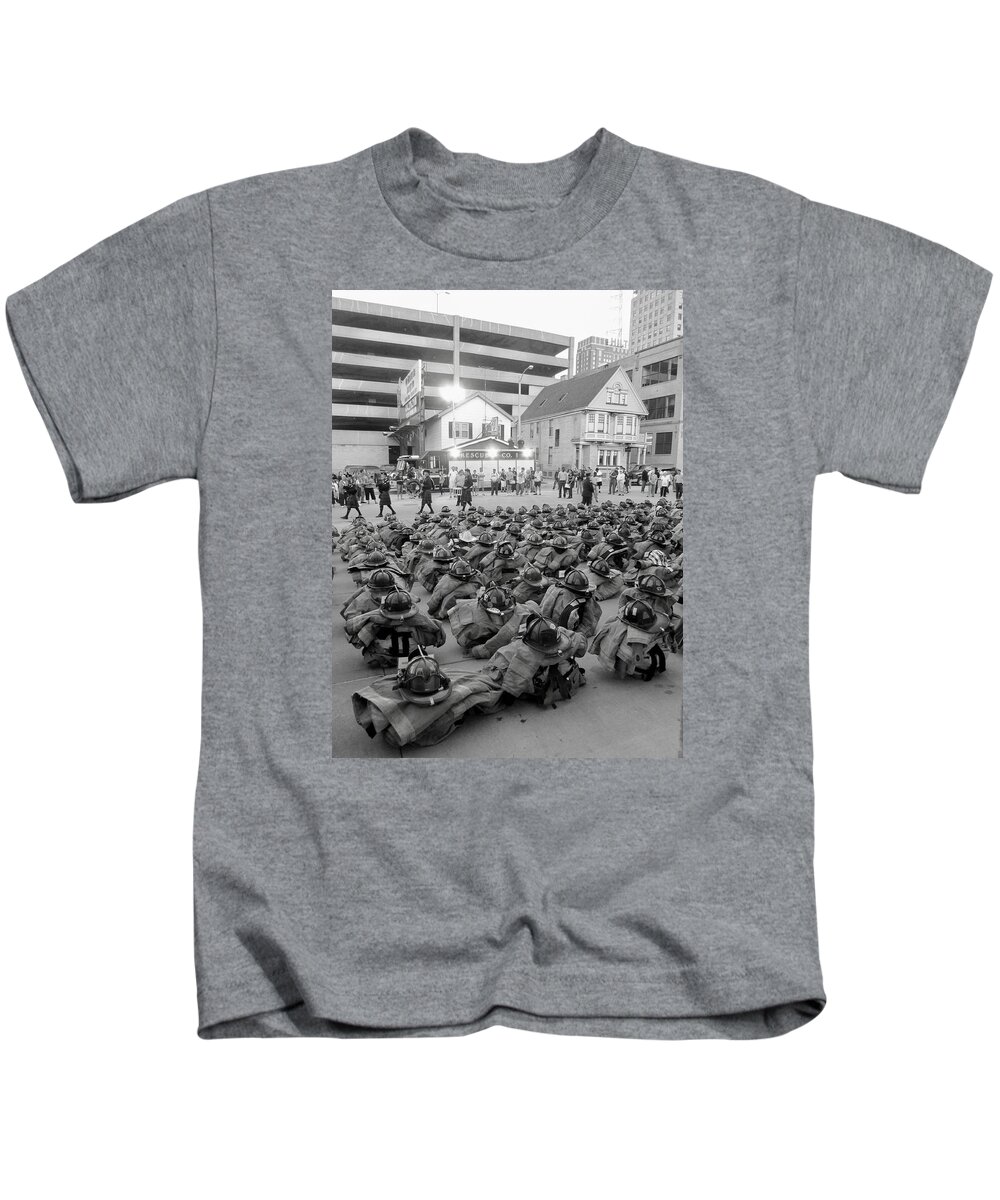 9-11 Kids T-Shirt featuring the photograph 343 Boot Formation 2   by Susan McMenamin