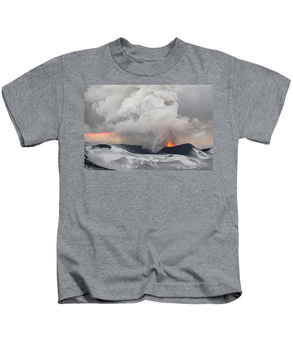 Feb0514 Kids T-Shirt featuring the photograph Tolbachik Volcano Erupting Kamchatka #7 by Sergey Gorshkov