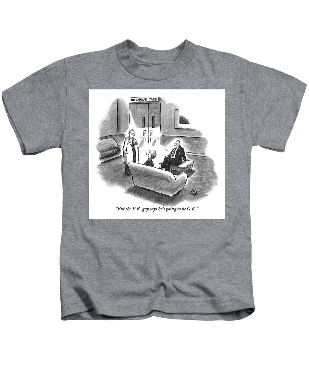 Hospitals Kids T-Shirt featuring the drawing A Distraught Woman Address A Doctor by Frank Cotham