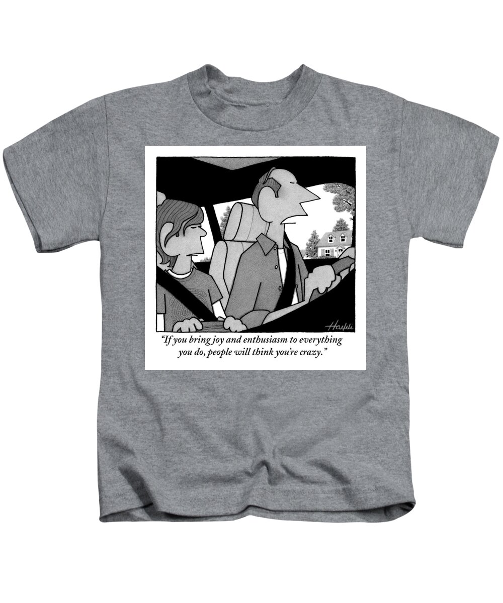 Father And Son Kids T-Shirt featuring the drawing A Father To His Son In A Car by William Haefeli