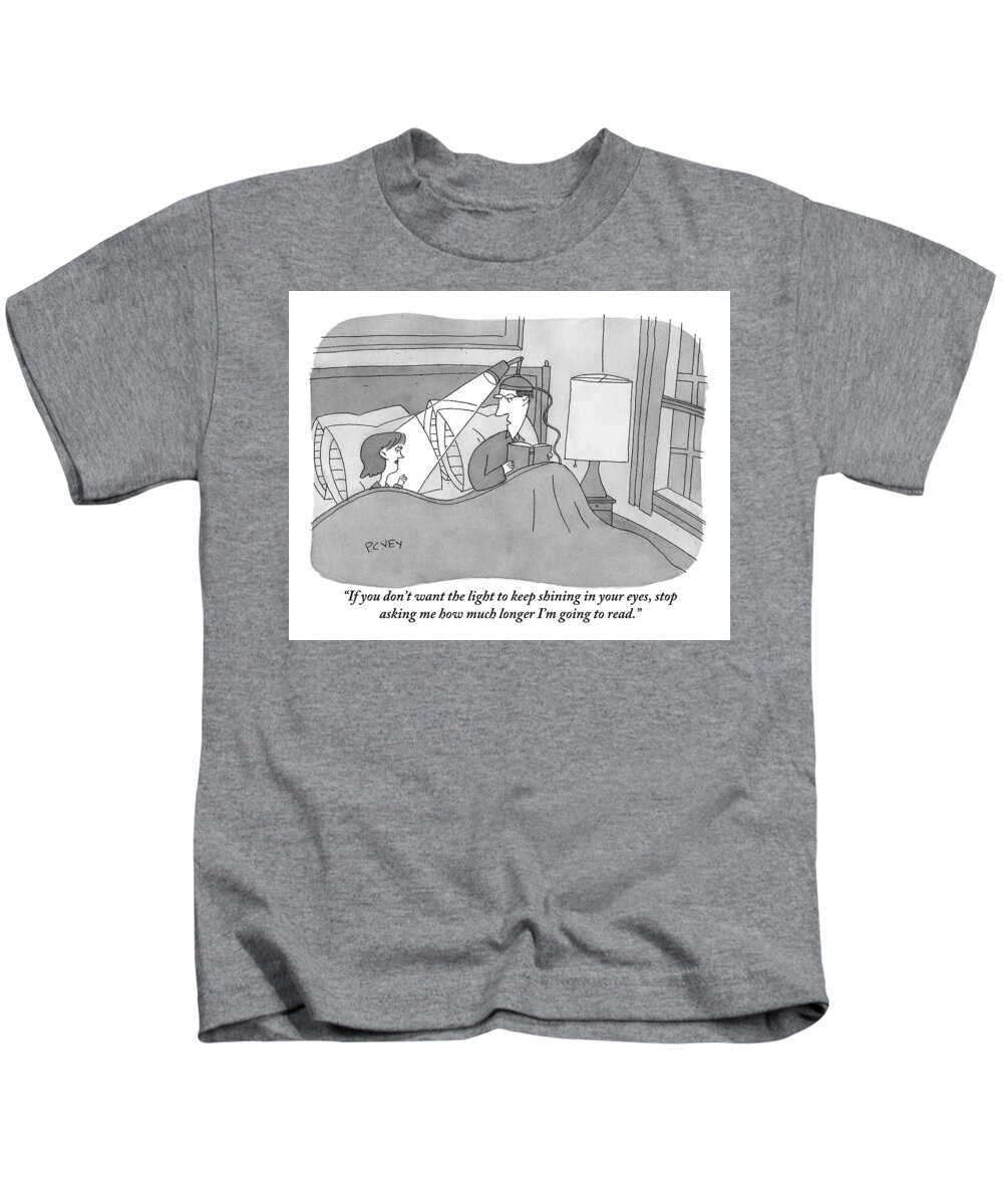 Bedroom Scenes Kids T-Shirt featuring the drawing A Man And Woman Are Seen In Bed And The Man by Peter C. Vey