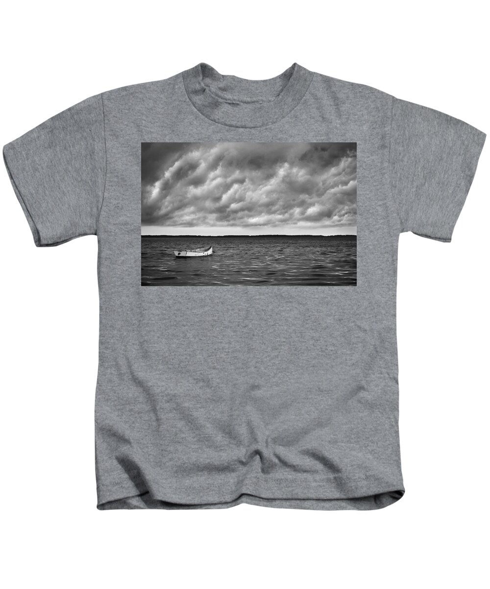 Black And White Kids T-Shirt featuring the photograph A Storm Approaches Harkers Island by Bob Decker