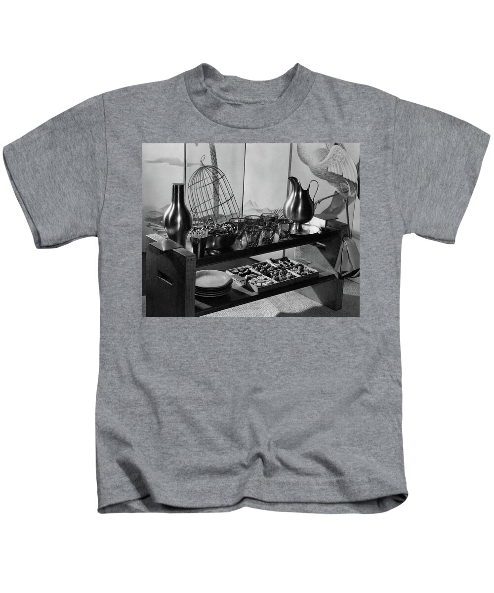 Interior Kids T-Shirt featuring the photograph A Table With Tableware And Snacks by The 3