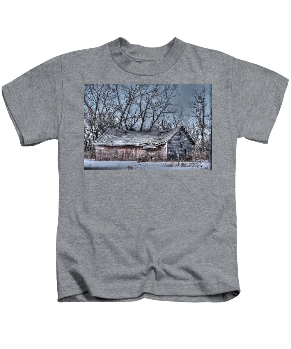  Abandoned Caving In Barn Kids T-Shirt featuring the photograph Abandoned Caving in Barn by Andrea Lawrence