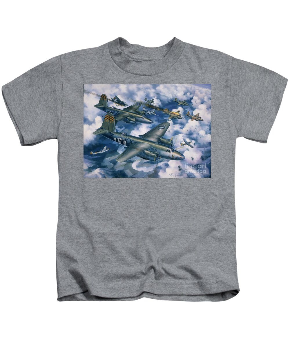 Aviation Art Kids T-Shirt featuring the painting Achtung Zweimots by Randy Green