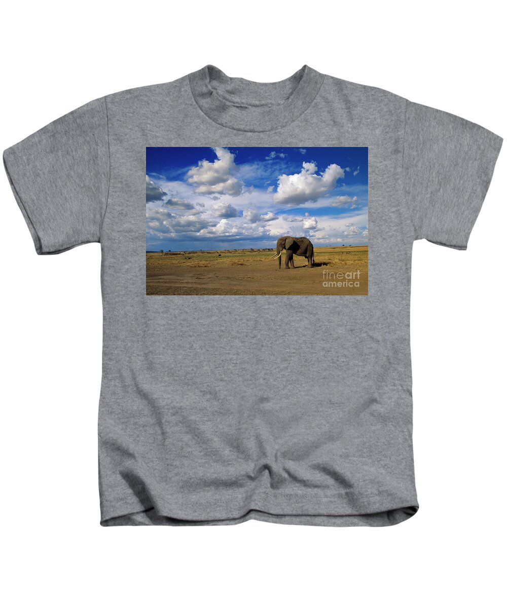 00344759 Kids T-Shirt featuring the photograph African Elephant Walking in Masai Mara by Yva Momatiuk John Eastcott