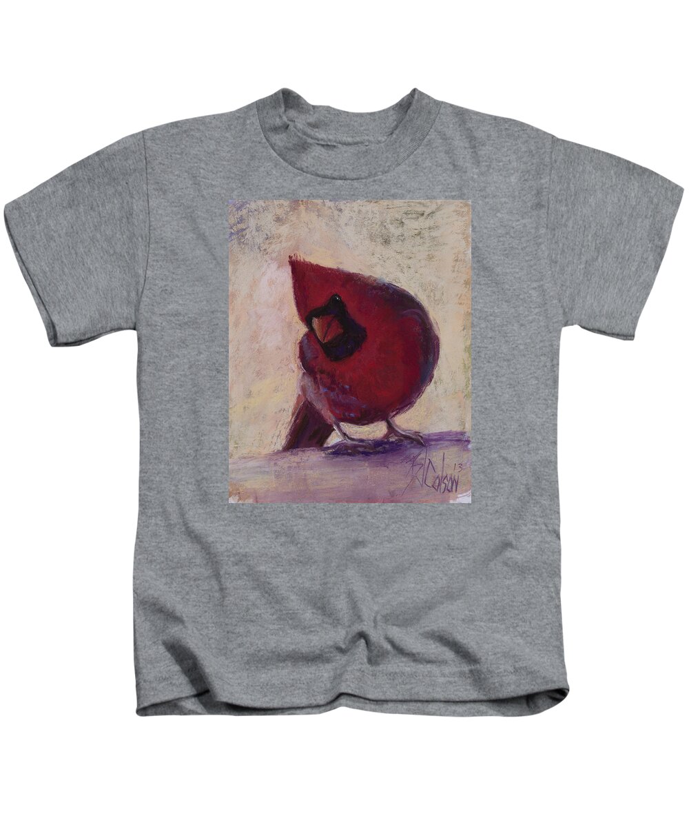 Cardinal Kids T-Shirt featuring the painting All Dressed in Red by Billie Colson
