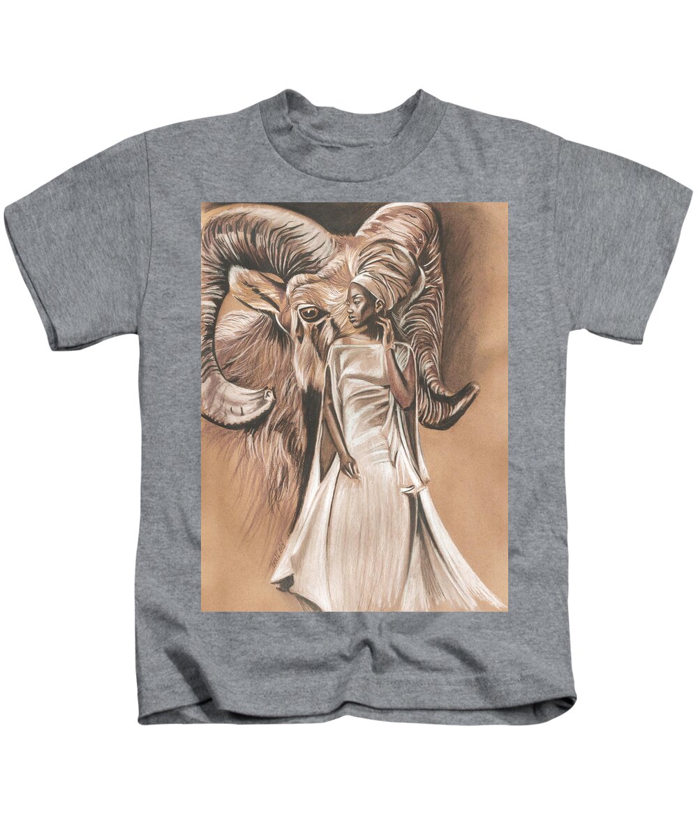 Aries Kids T-Shirt featuring the drawing Aries Woman by Terri Meredith
