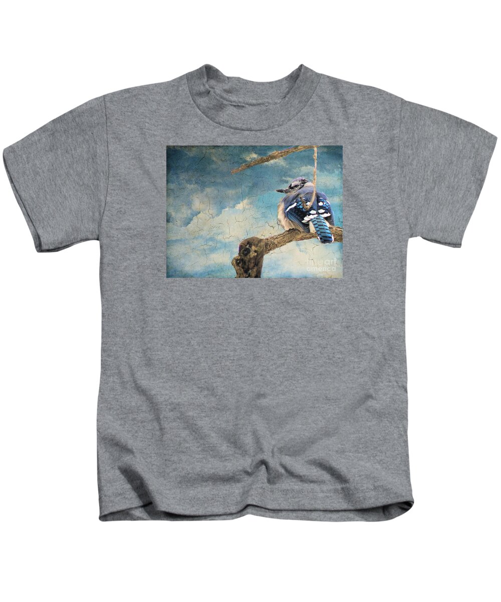 Blue Jay Kids T-Shirt featuring the photograph Baby Blue Jay in Winter by Janette Boyd