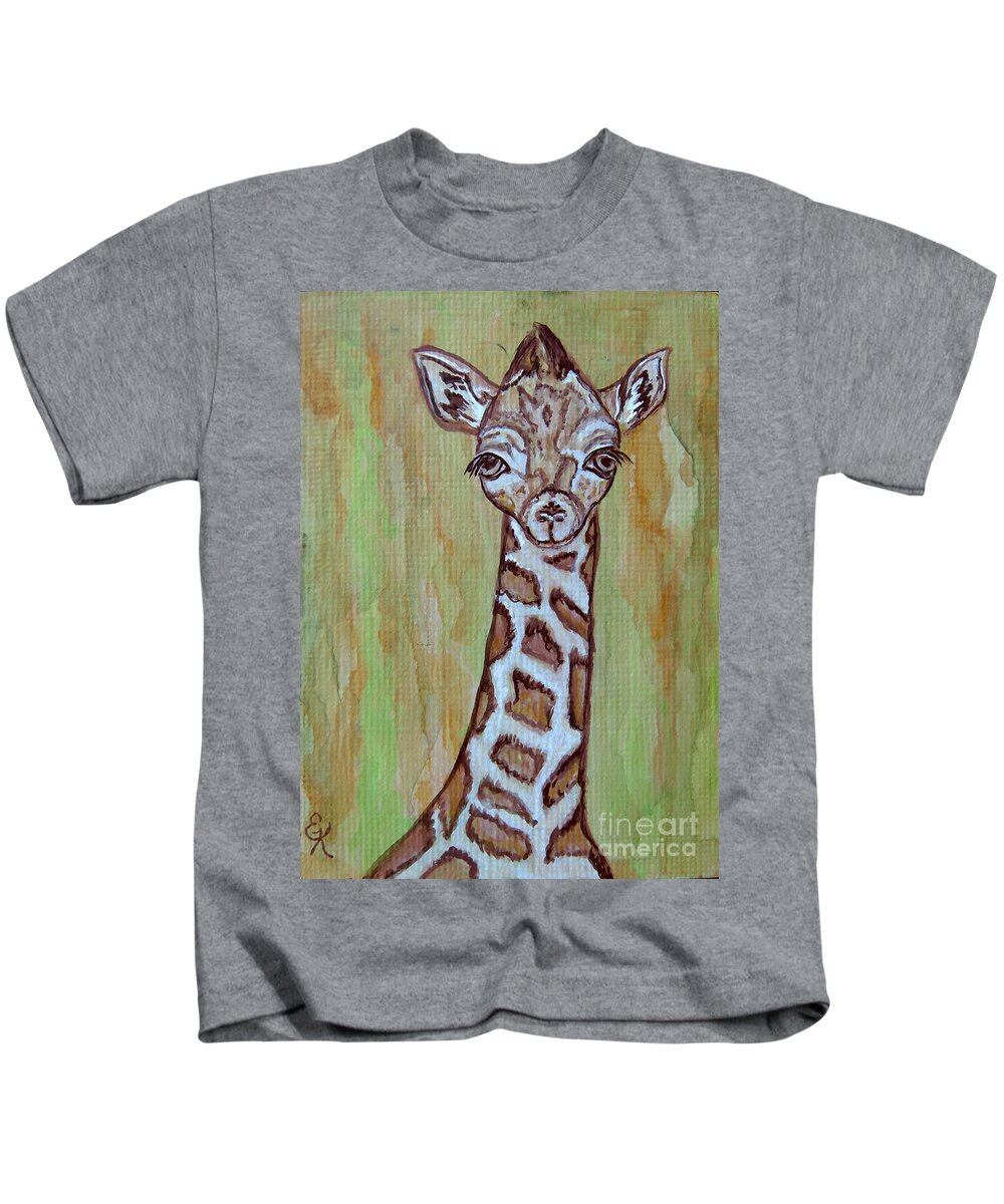 Baby Kids T-Shirt featuring the painting Baby Longneck Giraffe by Ella Kaye Dickey