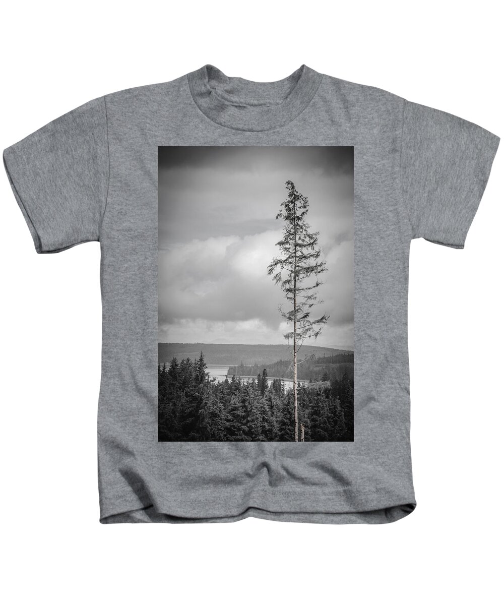 Black And White Kids T-Shirt featuring the photograph Tall Tree View by Roxy Hurtubise