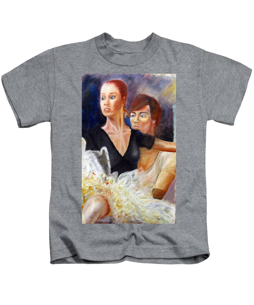 Ballet Kids T-Shirt featuring the painting Ballet Dancers rehearse for La Bayadere by Tom Conway