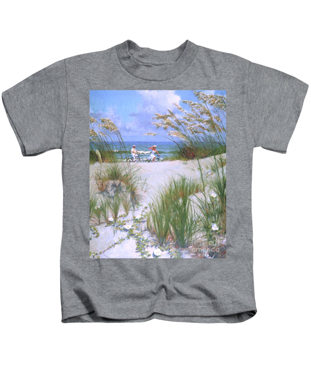 Beach Kids T-Shirt featuring the painting Beach Strollers by Candace Lovely