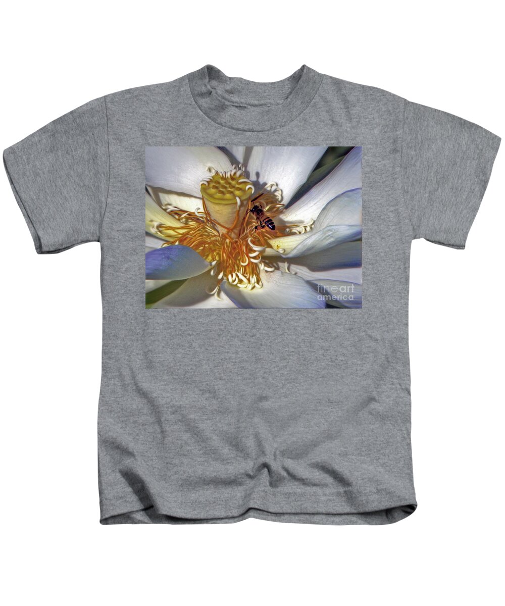 Bee Kids T-Shirt featuring the photograph Bee On Lotus by Savannah Gibbs