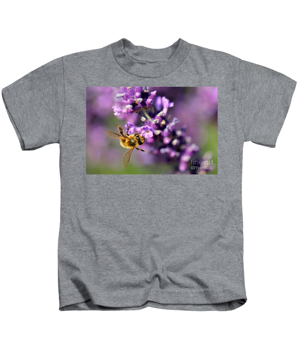 Bee Kids T-Shirt featuring the photograph Bee on the Lavender Branch by Amanda Mohler