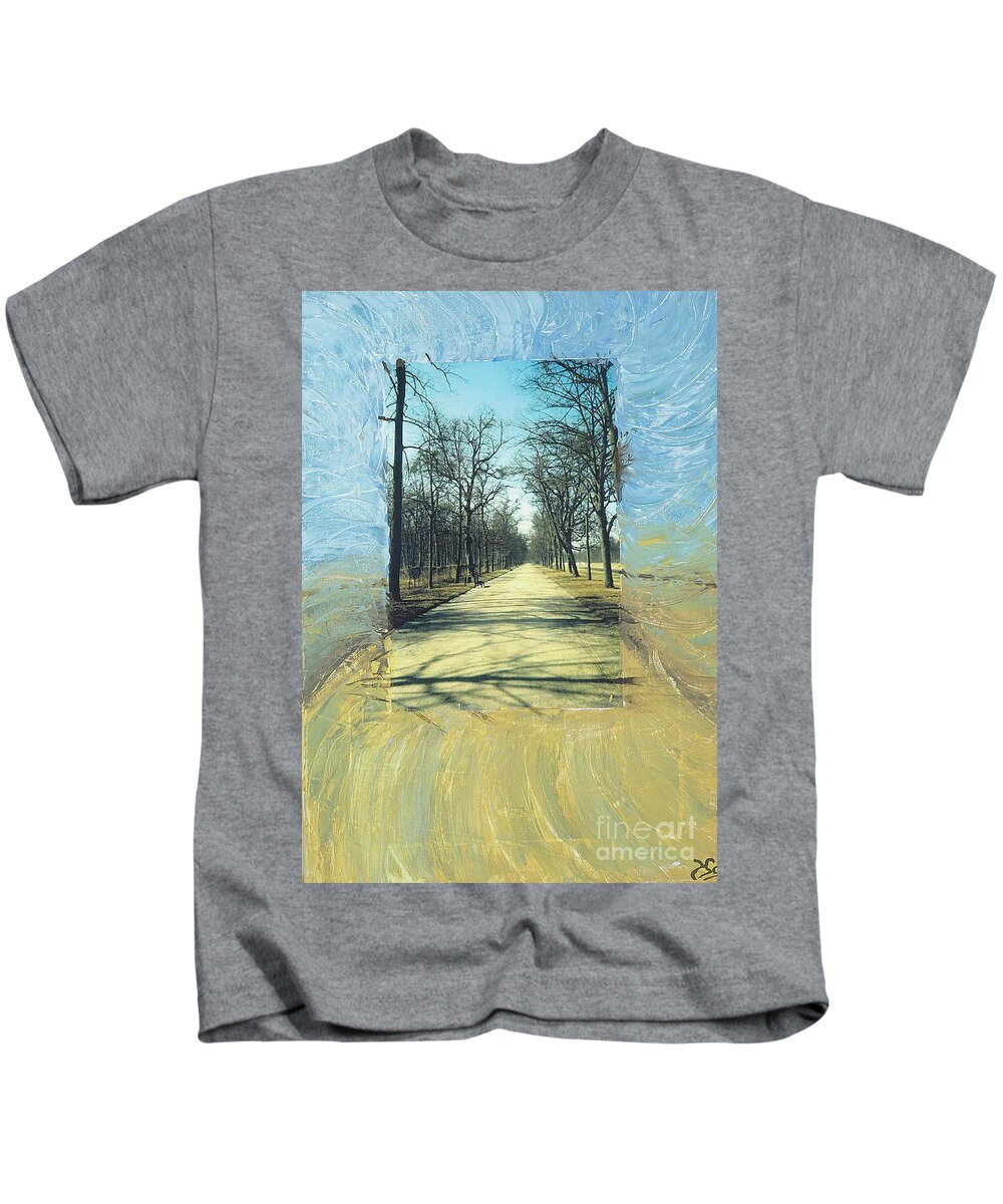 Blue Kids T-Shirt featuring the painting Being alone and feeling oneness by Heidi Sieber