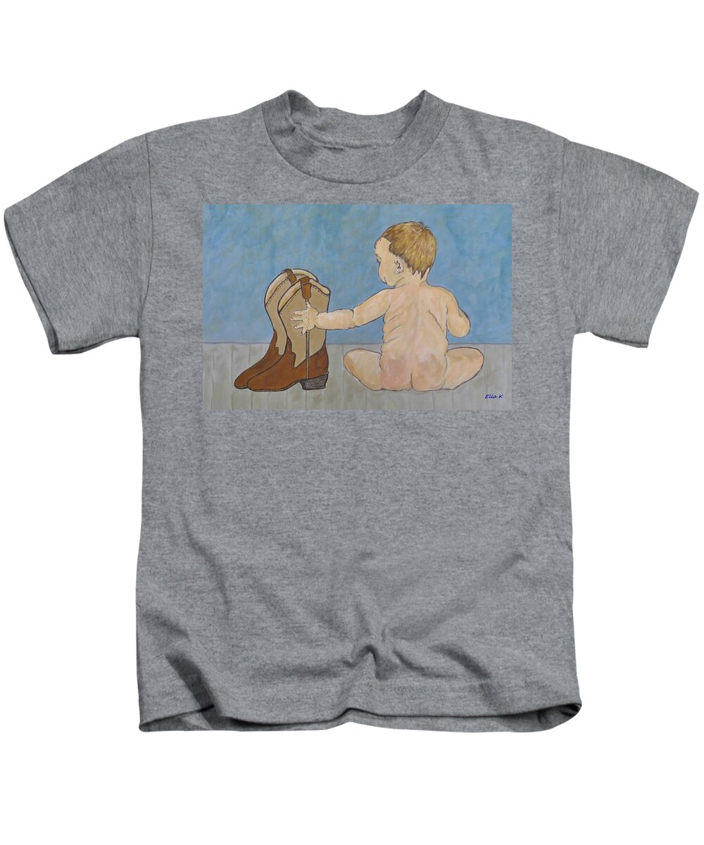 Infant Kids T-Shirt featuring the painting Big Boots to Fill by Ella Kaye Dickey