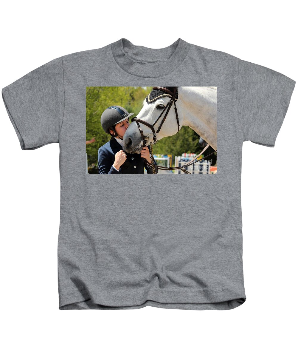 Horse Kids T-Shirt featuring the photograph Big Kisses by Janice Byer