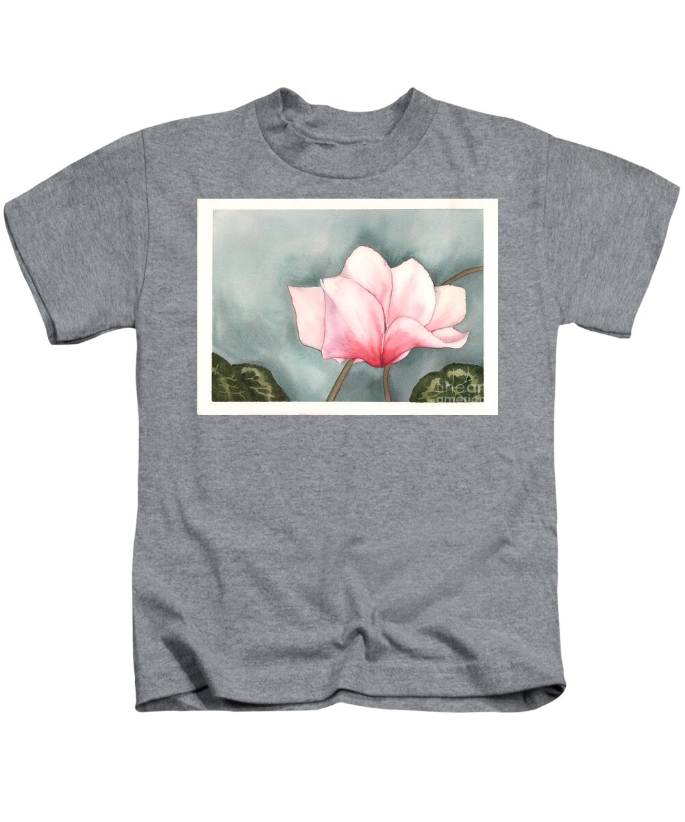 Cyclamen Kids T-Shirt featuring the painting Big Pink Cyclamen by Hilda Wagner