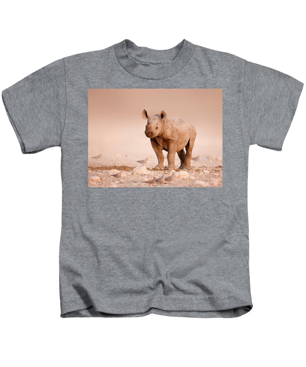 Wild Kids T-Shirt featuring the photograph Black Rhinoceros baby by Johan Swanepoel