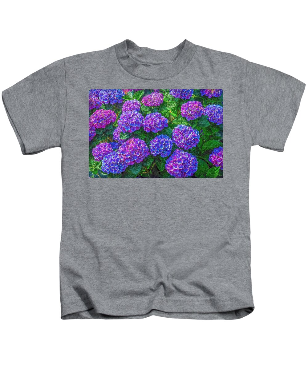 Flowers Kids T-Shirt featuring the photograph Blue Hydrangea by Hanny Heim