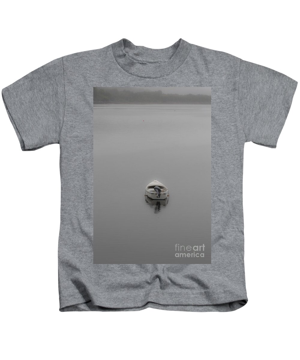 Small.motor Kids T-Shirt featuring the photograph Boat in the Scottish Mist by Diane Macdonald
