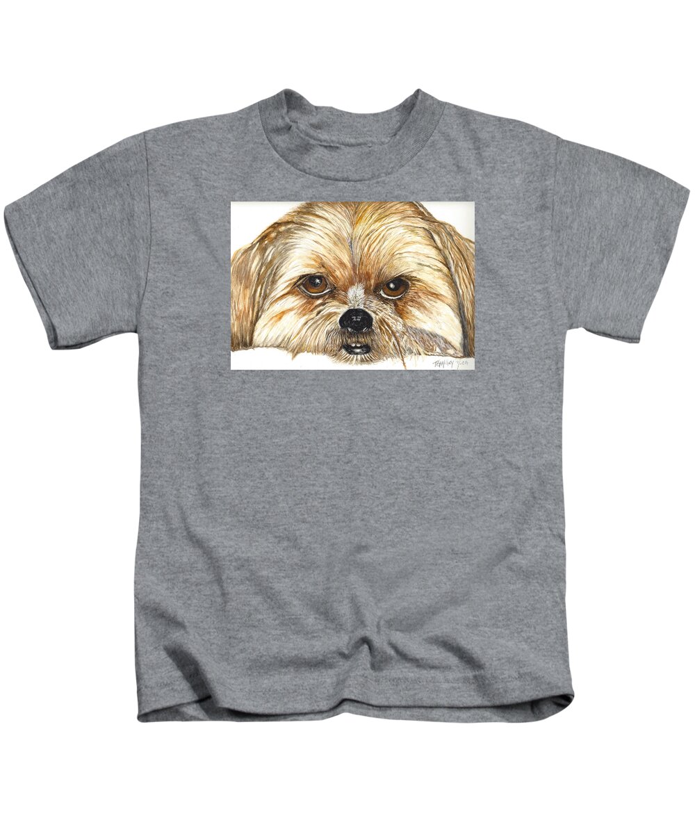 Dogs Kids T-Shirt featuring the painting Brando by Toni Willey