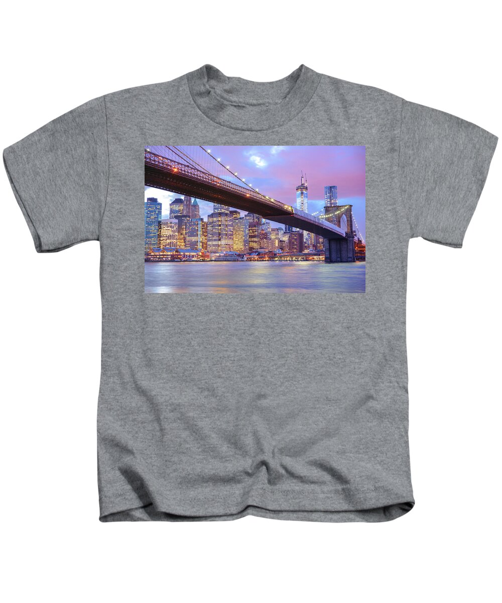 Nyc Kids T-Shirt featuring the photograph Brooklyn Bridge and New York City Skyscrapers by Vivienne Gucwa