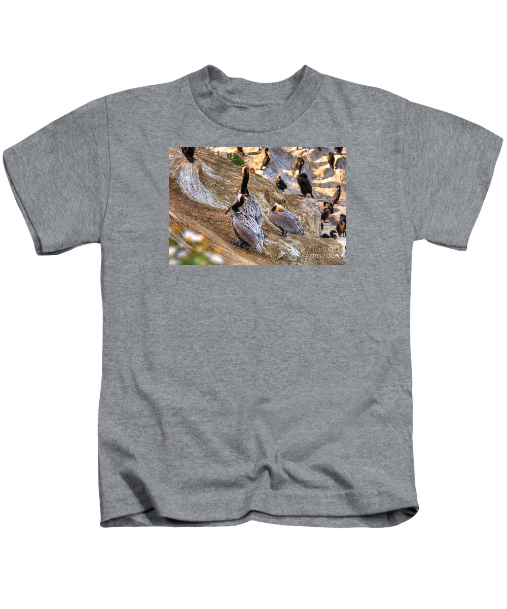 Pelican Kids T-Shirt featuring the photograph Brown Pelicans at Rest by Jim Carrell