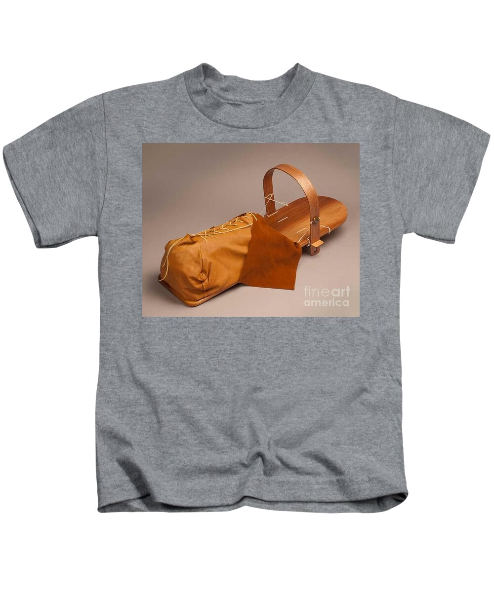 Baby Kids T-Shirt featuring the mixed media Buckskin Cradleboard by Douglas Limon