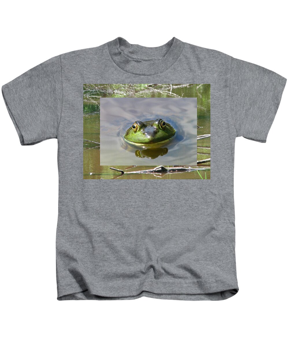 Frog Kids T-Shirt featuring the photograph Bull Frog and Pond by Natalie Rotman Cote