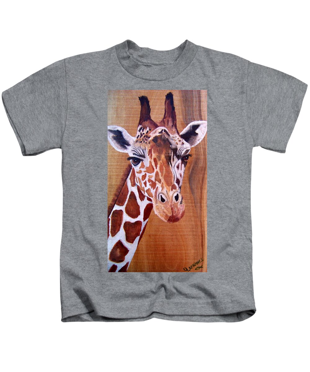 Giraffe Kids T-Shirt featuring the painting Bull Giraffe by Debbie LaFrance