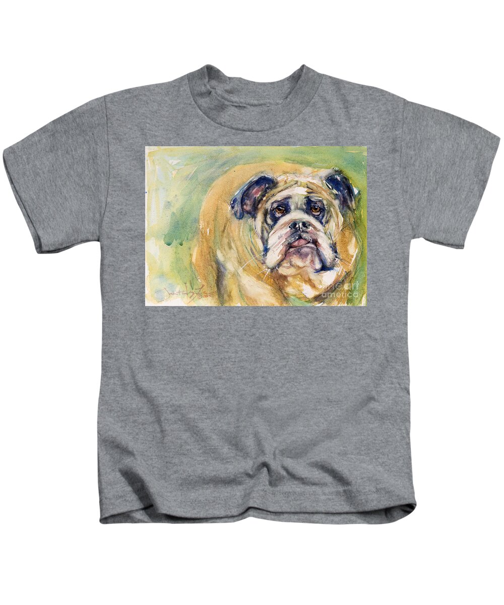 Dog Kids T-Shirt featuring the painting Bulldog by Judith Levins