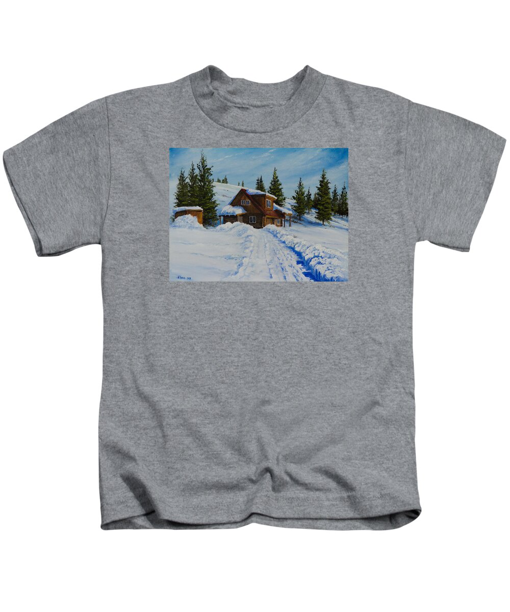 Landscape Kids T-Shirt featuring the painting Cambridge Cabin by Chris Steele