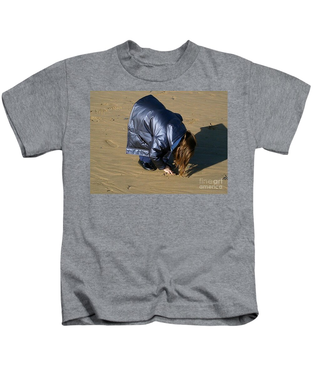 Captivated Absorbed Preoccupied Engrossed Occupied Playing Exploring Beach Sand Child Cornwall Fascination Beauty Kids T-Shirt featuring the photograph Captivated by Richard Brookes