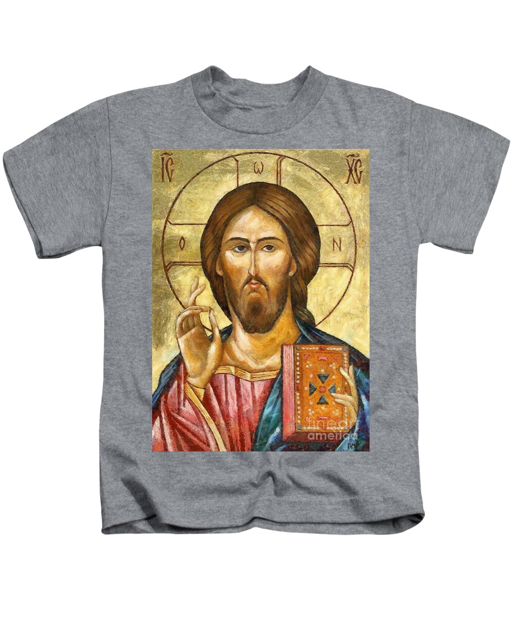 Christmas Kids T-Shirt featuring the mixed media Christ Pantocrator by Dragica Micki Fortuna