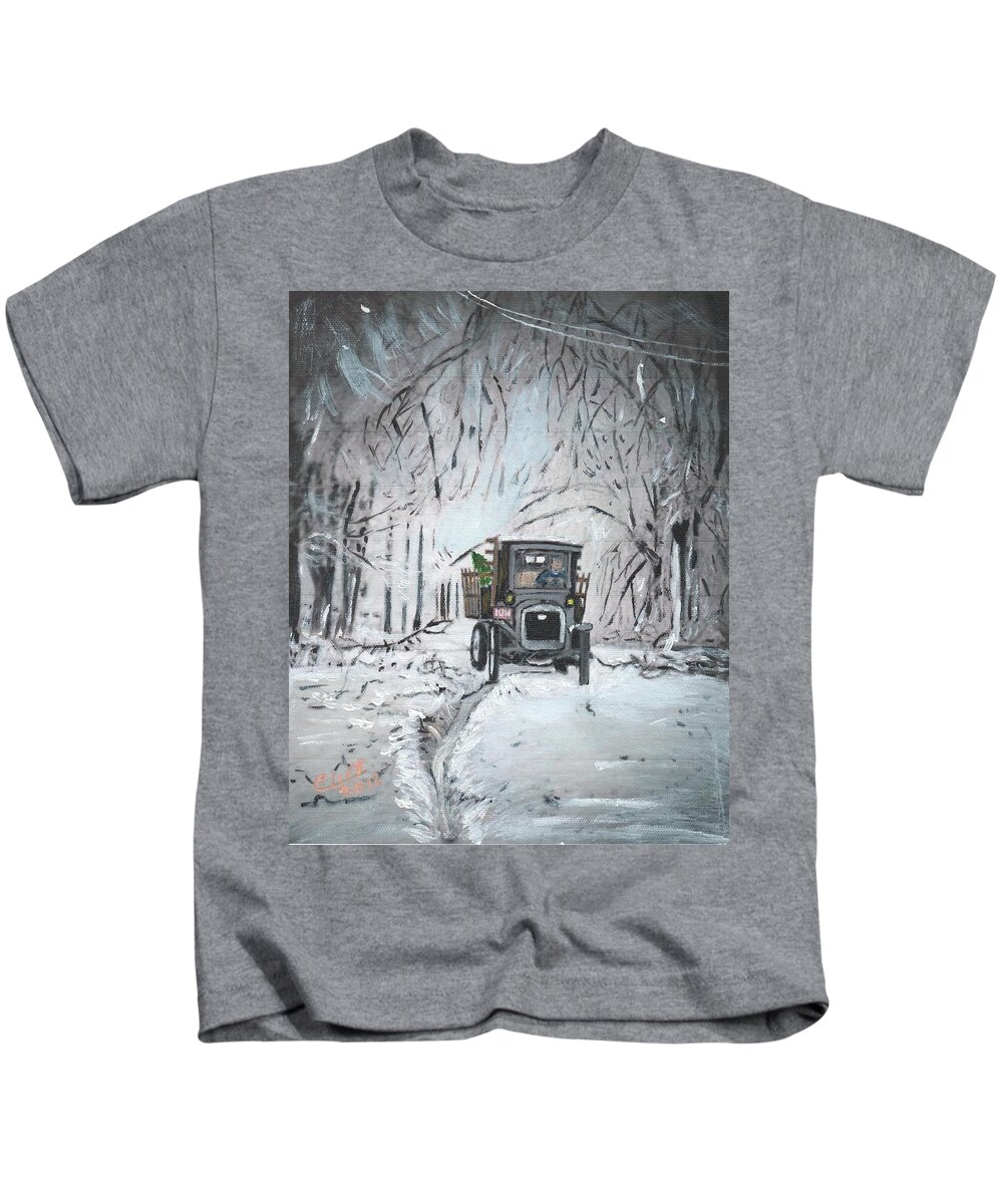 1920s Kids T-Shirt featuring the painting Christmas Tree by Cliff Wilson
