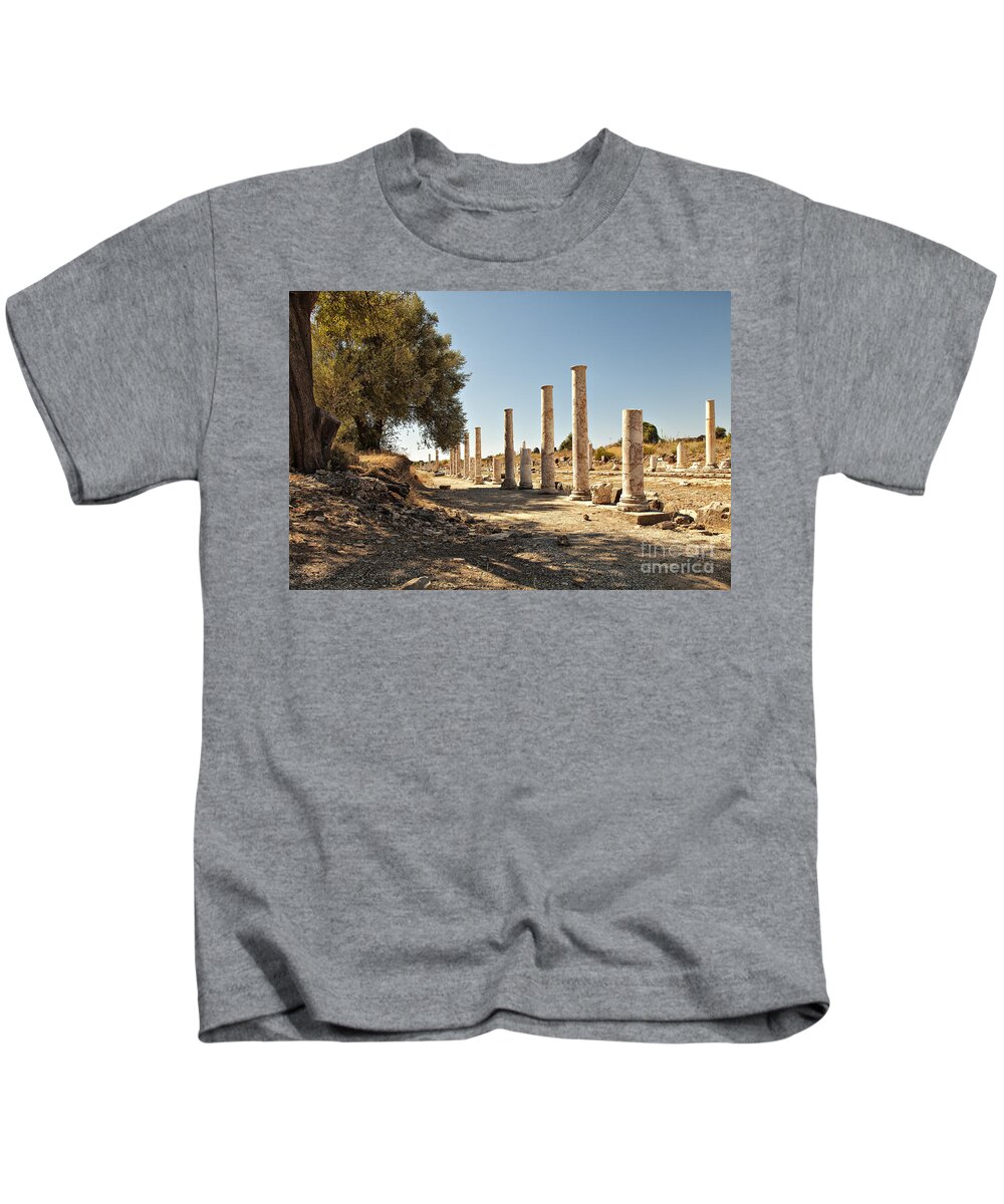 Ancient Kids T-Shirt featuring the photograph Colonaded street in Side Turkey by Sophie McAulay