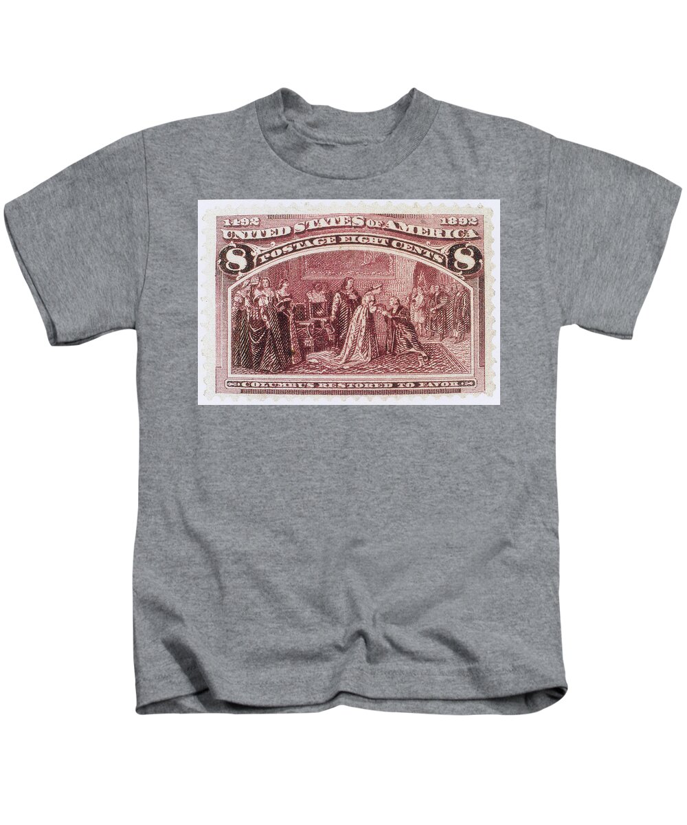 Philately Kids T-Shirt featuring the photograph Columbus Restored To Favor, Us Postage by Science Source