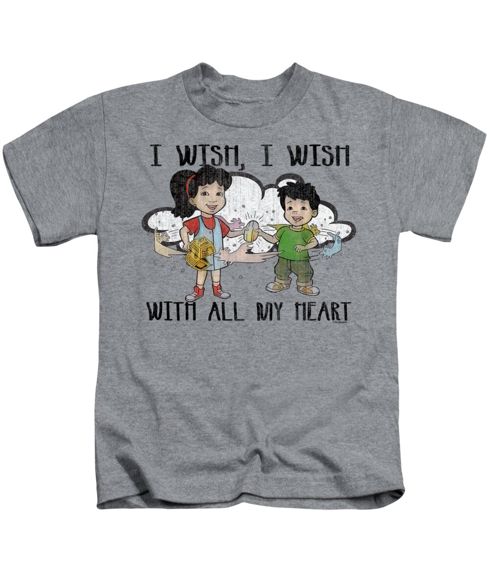  Kids T-Shirt featuring the digital art Dragon Tales - I Wish With All My Heart by Brand A