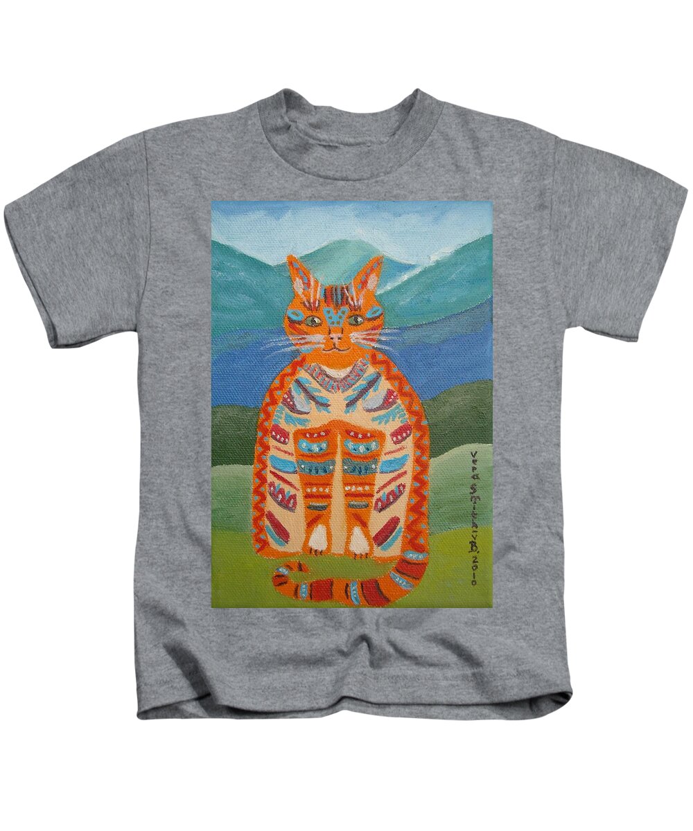 Red Cat Kids T-Shirt featuring the painting Egyptian Don Juan by Vera Smith