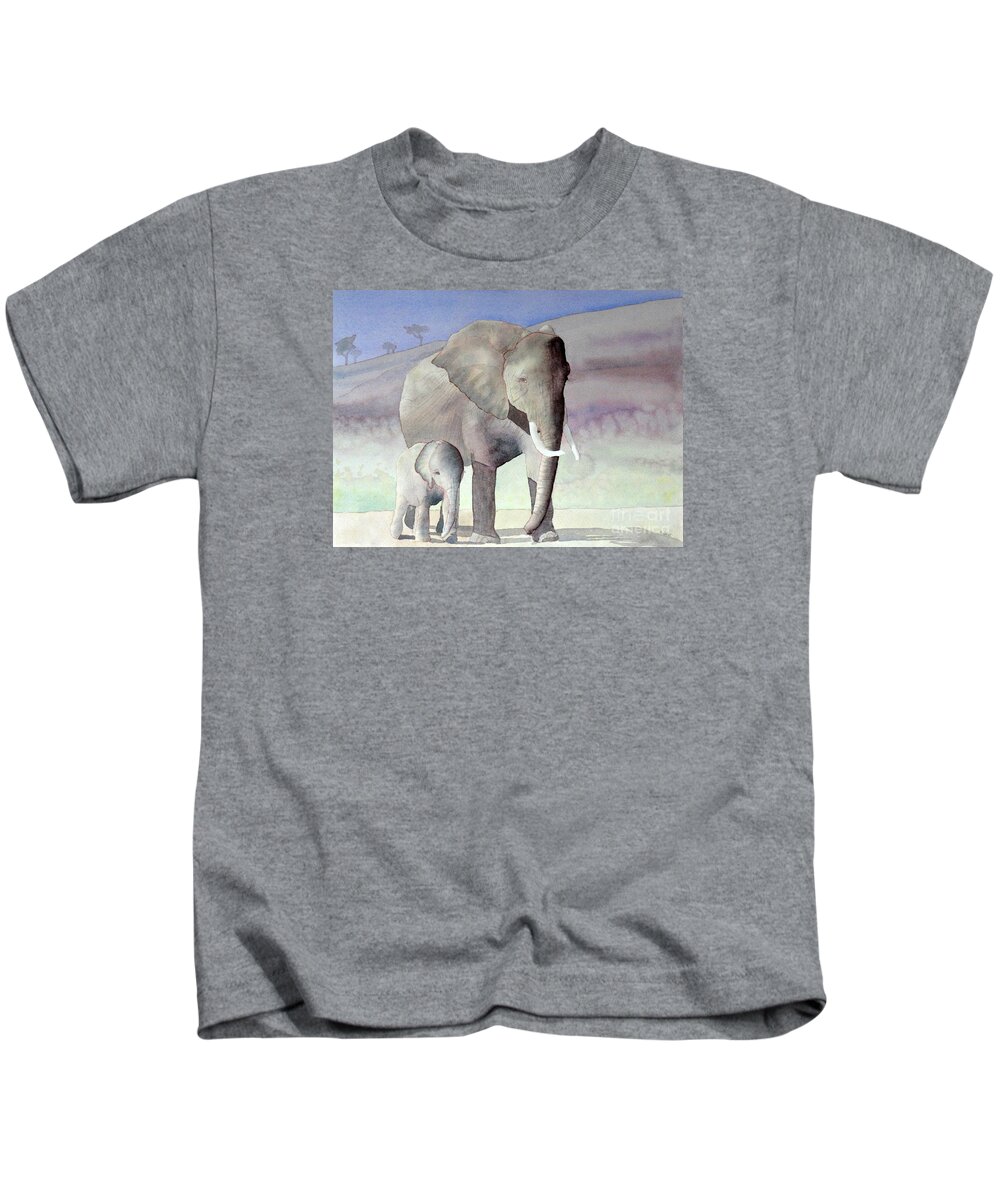 Landscape Kids T-Shirt featuring the painting Elephant Family by Laurel Best