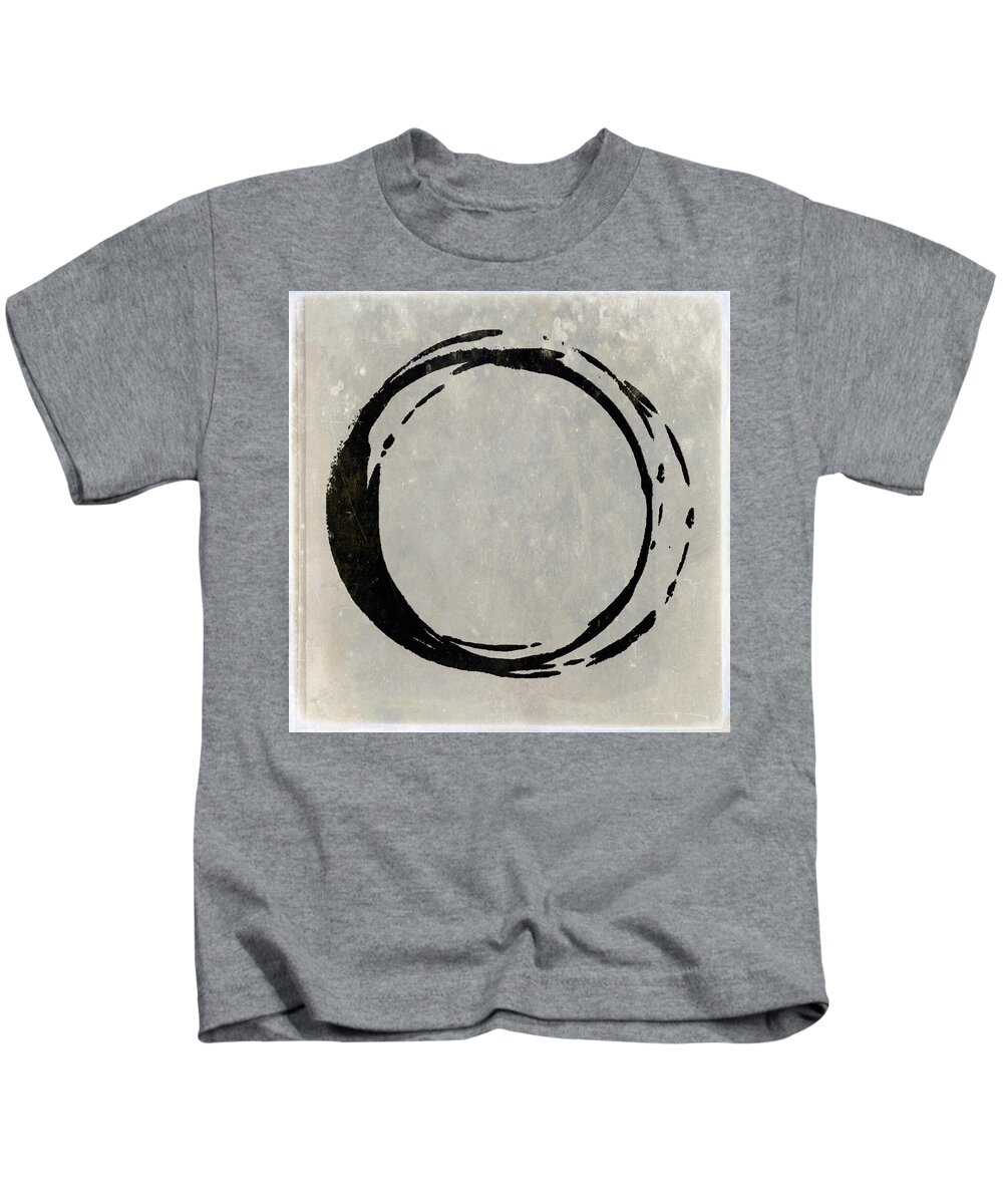 Black Kids T-Shirt featuring the painting Enso No. 107 Black on Taupe by Julie Niemela