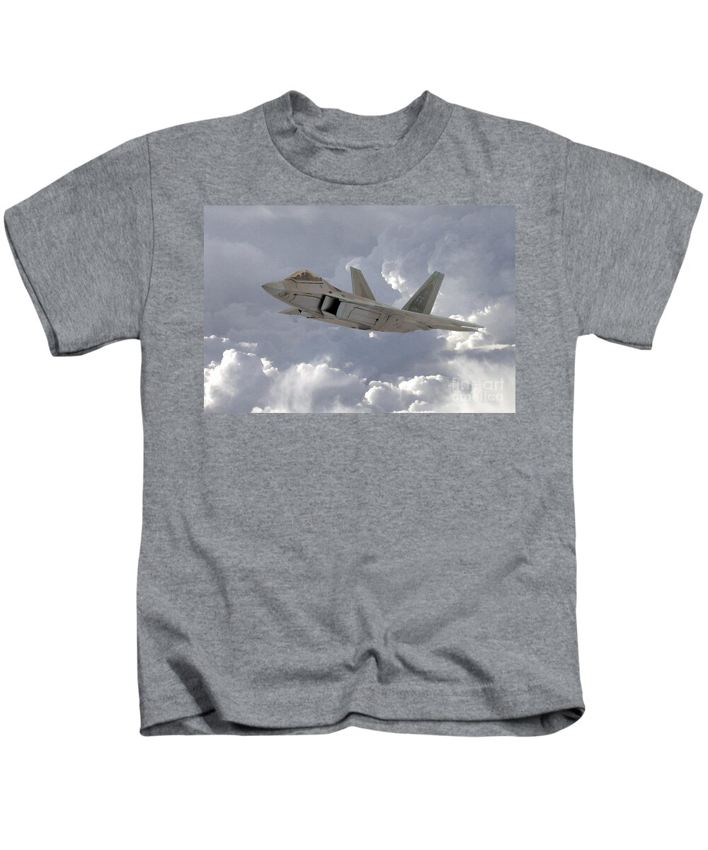 F22 Raptor Kids T-Shirt featuring the digital art F-22 Raptor by Airpower Art