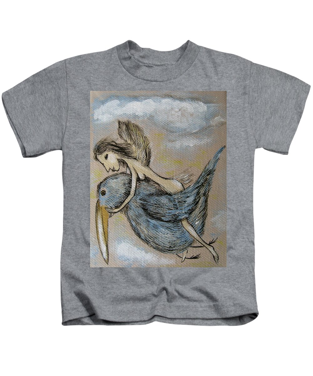 Surreal Kids T-Shirt featuring the painting Faery and the Stork - Prints by Susan Wright