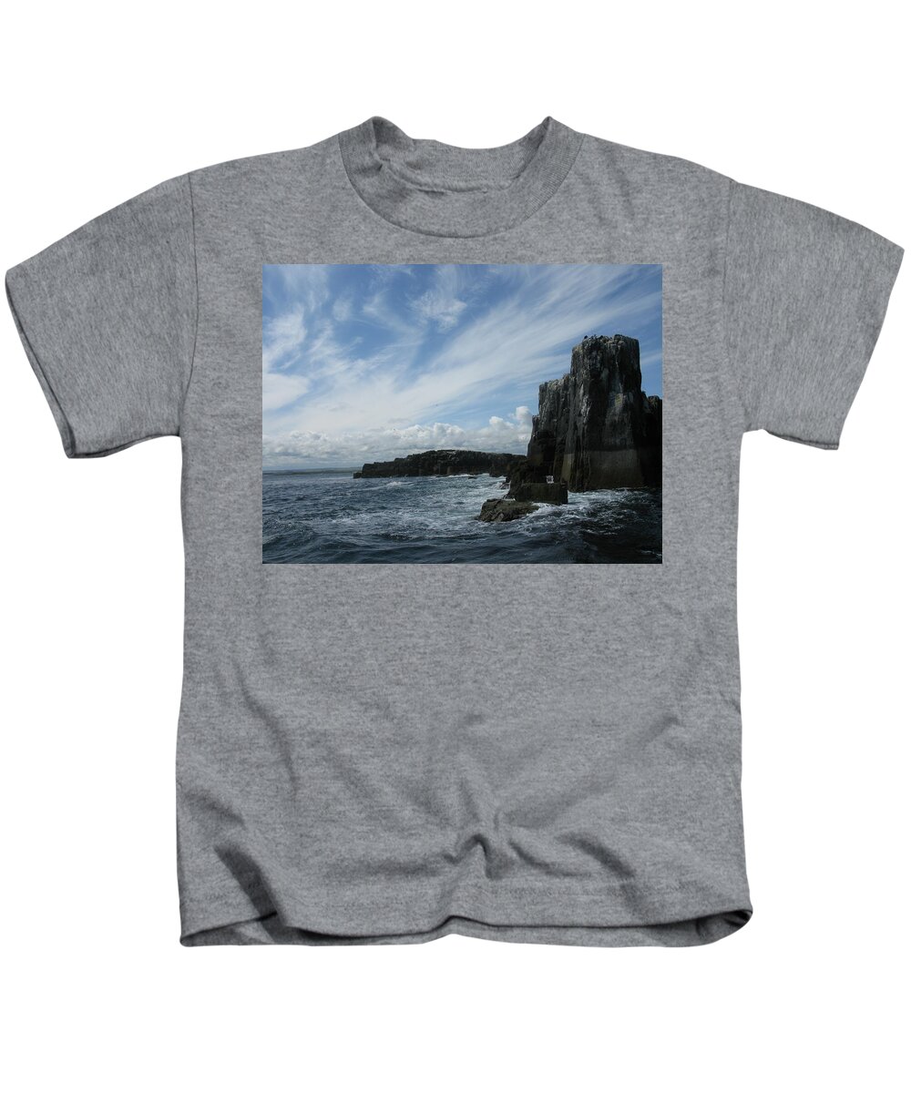 Islands Kids T-Shirt featuring the painting Farne Island Cliffs 2 England by Tom Conway