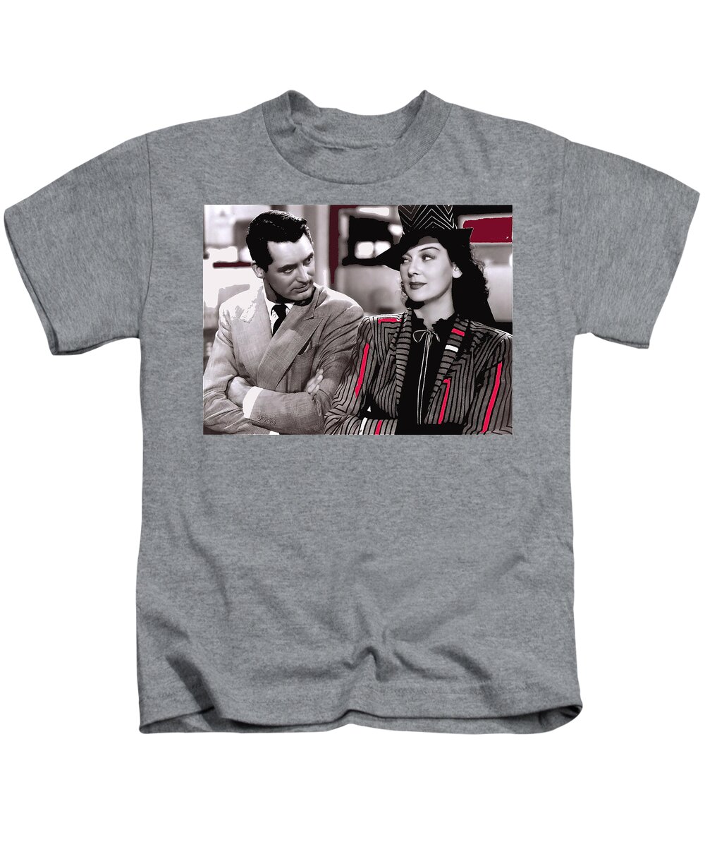 Film Homage Cary Grant Rosalind Russell Howard Hawks His Girl Friday 1940-2008 Toned Color Added Kids T-Shirt featuring the photograph Film homage Cary Grant Rosalind Russell Howard Hawks His Girl Friday 1940-2008 by David Lee Guss