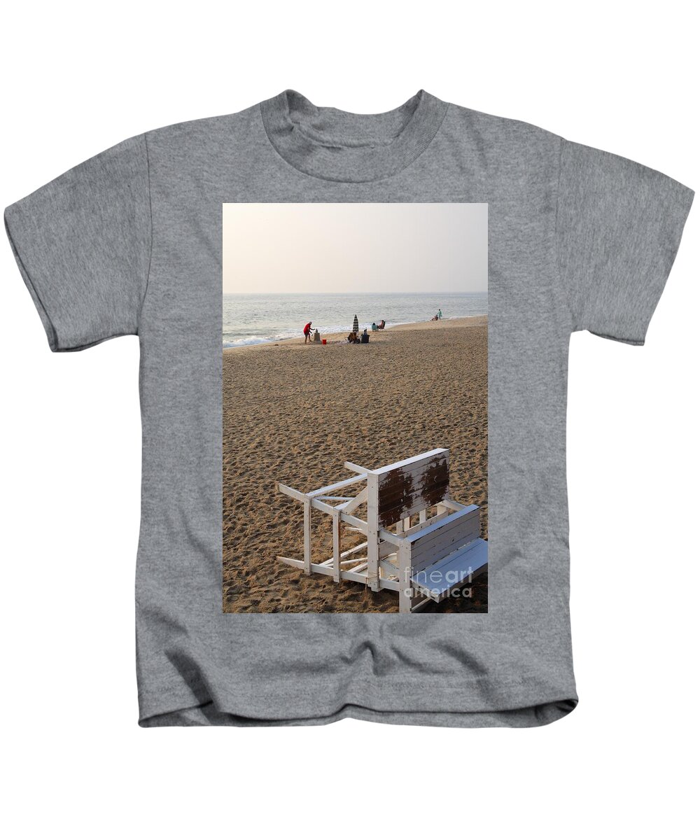 Atlantic Kids T-Shirt featuring the photograph First on the Beach at Bethany Beach in Delaware by William Kuta