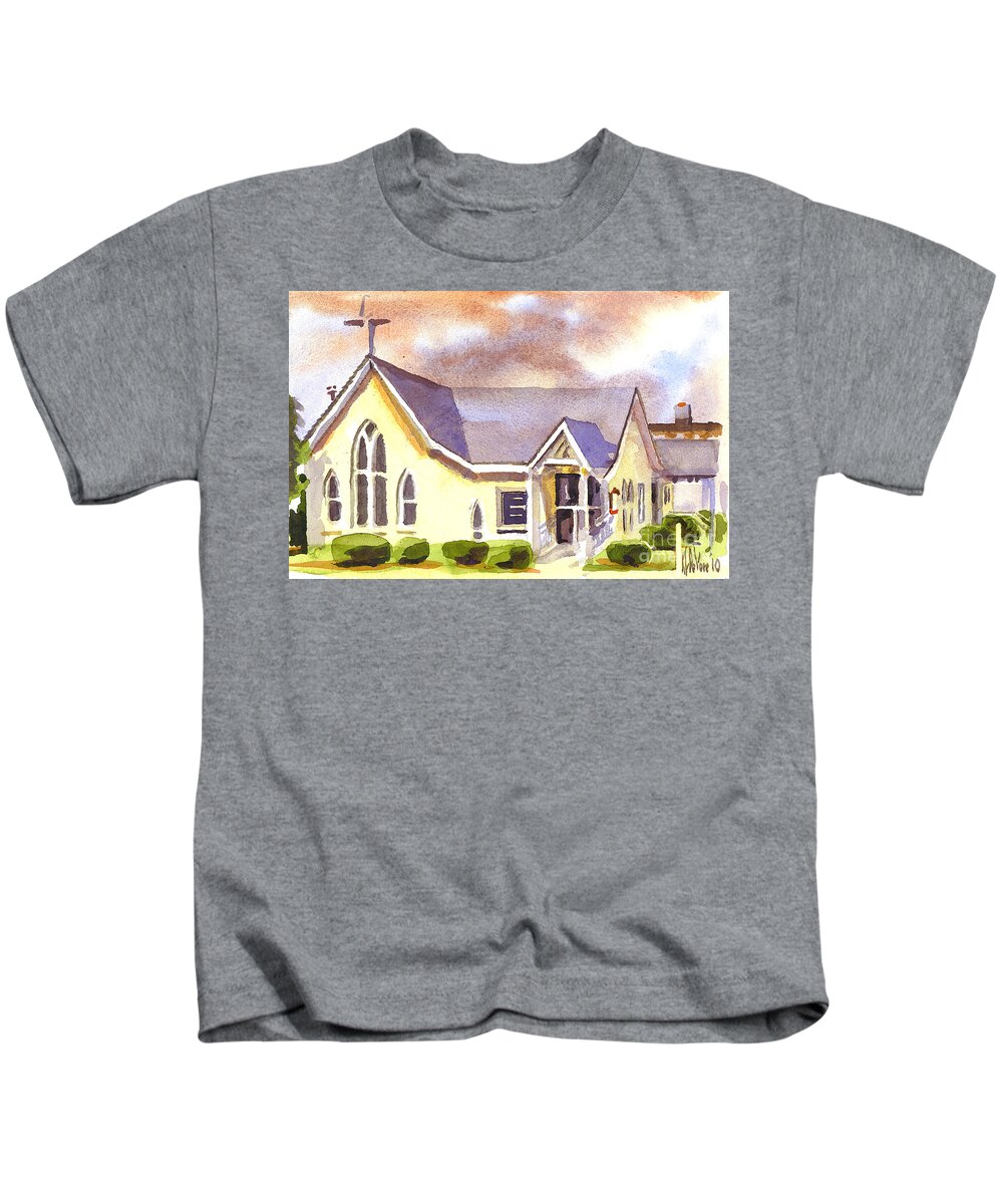First Presbyterian Church Ironton Missouri Kids T-Shirt featuring the painting First Presbyterian Church Ironton Missouri by Kip DeVore