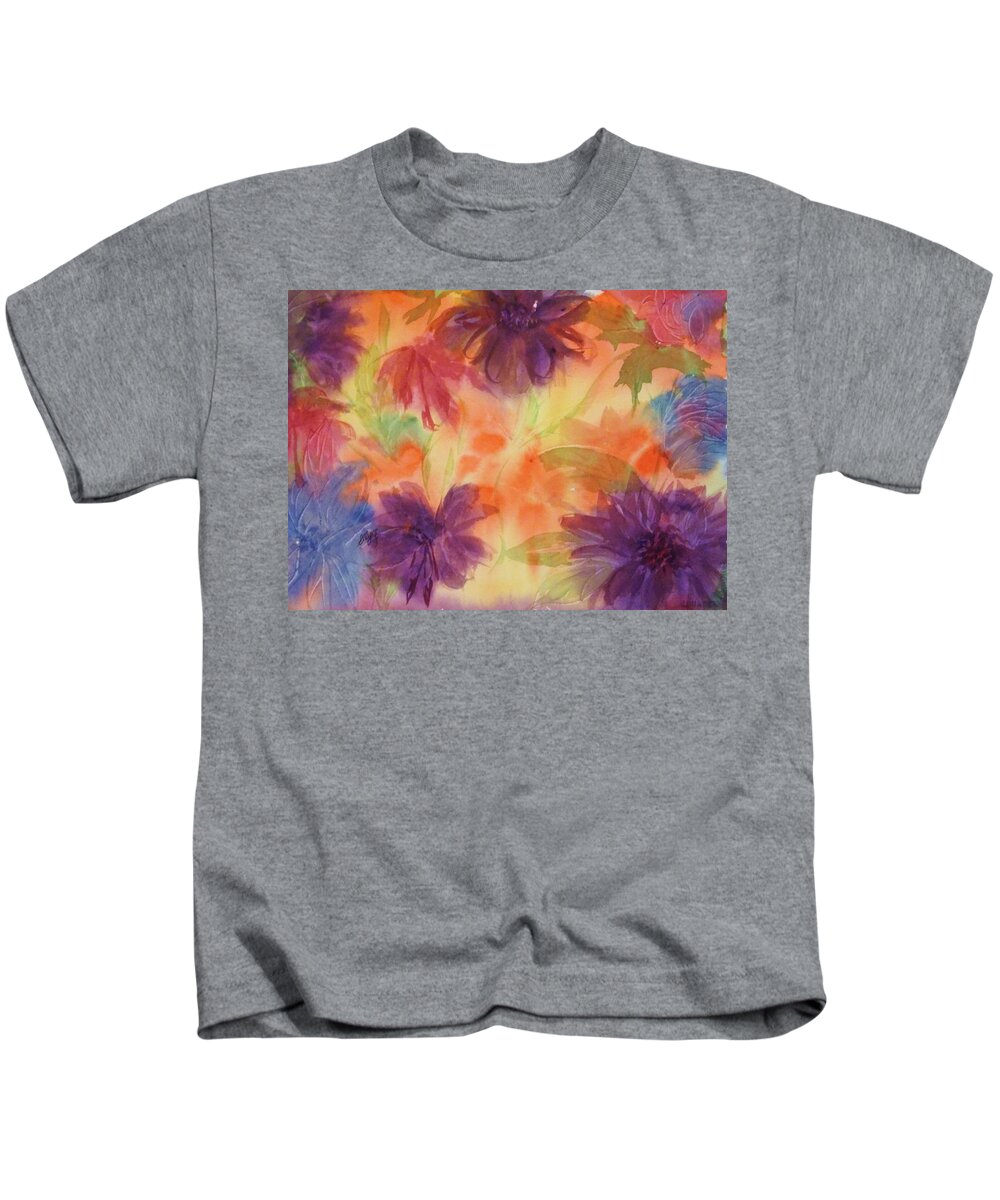 Floral Kids T-Shirt featuring the painting Floral Fantasy by Ellen Levinson